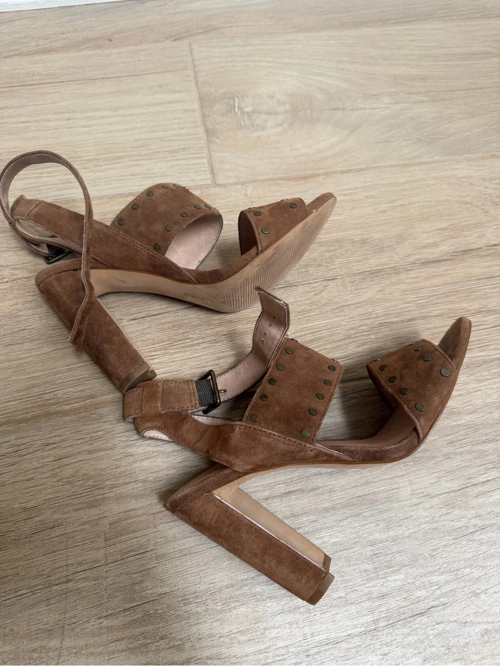 NEW Madewell Brown Suede Studded Block Heel Sandals - Women